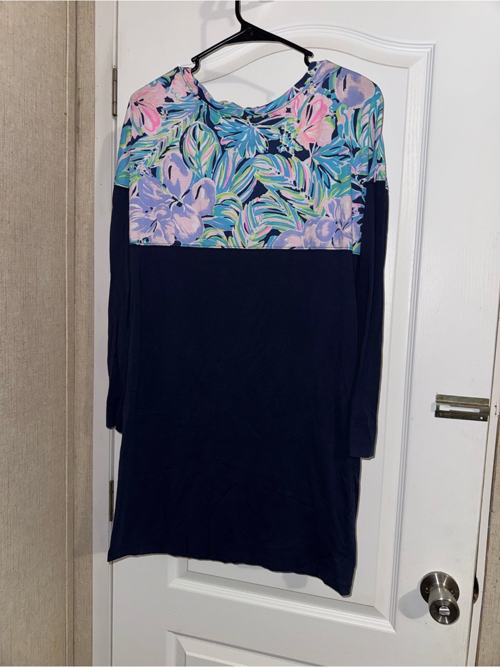 Lilly Pulitzer Navy Dress with Pastel Floral Yoke